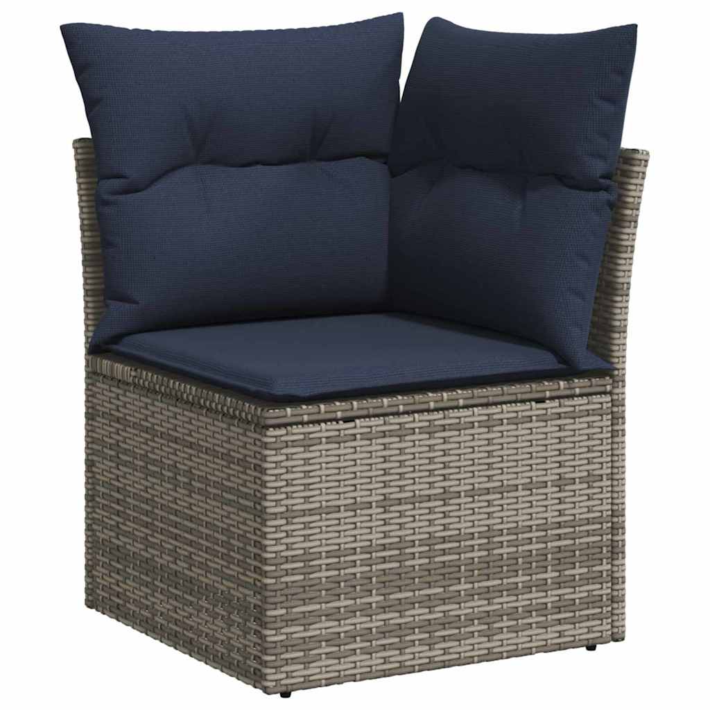 Garden Sofa with Cushion 4 pcs Grey and navy Poly rattan