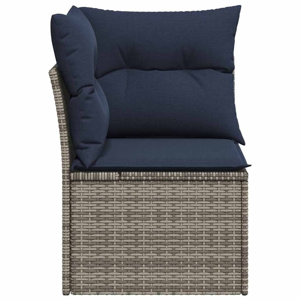 Garden Sofa with Cushion 4 pcs Grey and navy Poly rattan