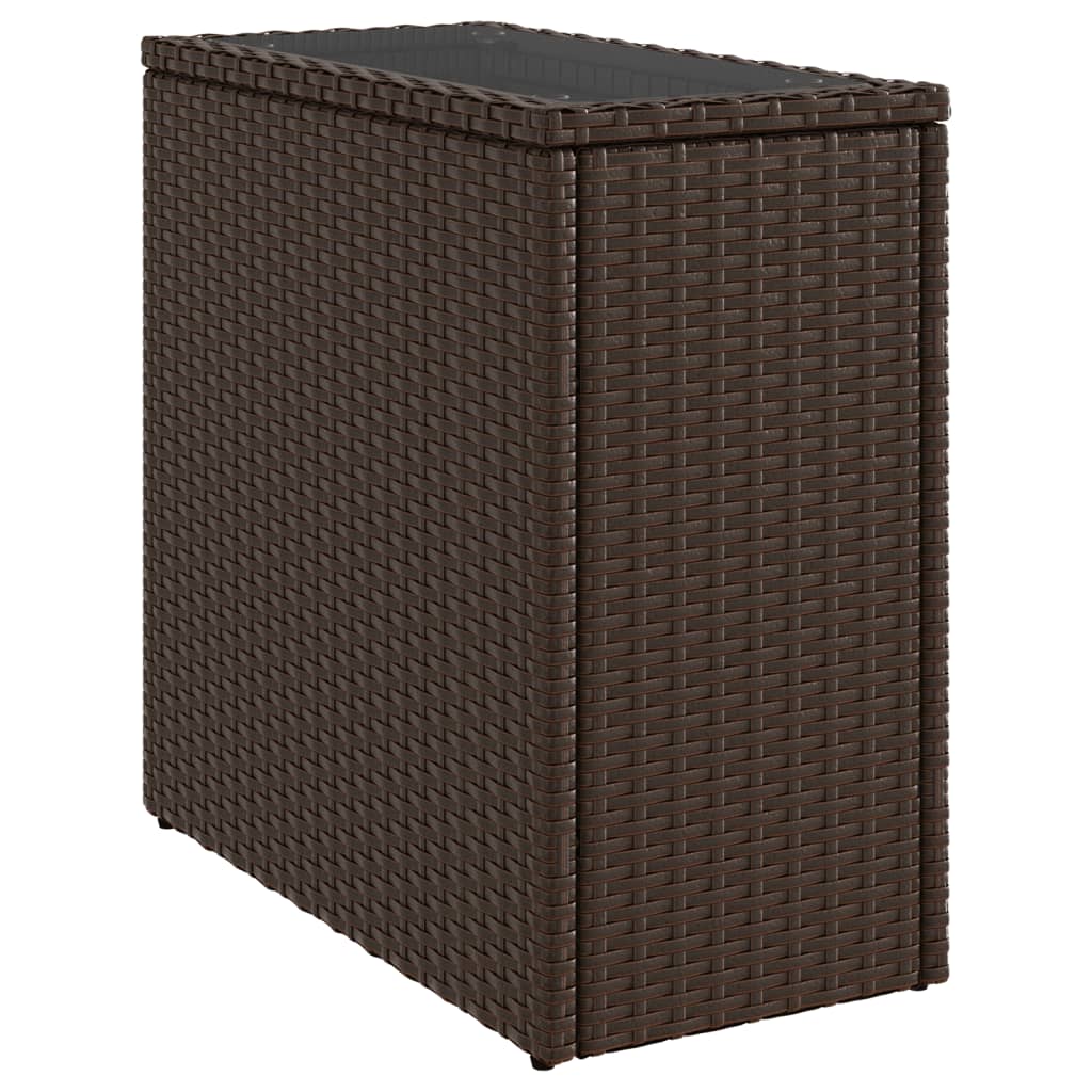 Garden Side Table with Glass Top Brown 58x27.5x55 cm Poly Rattan