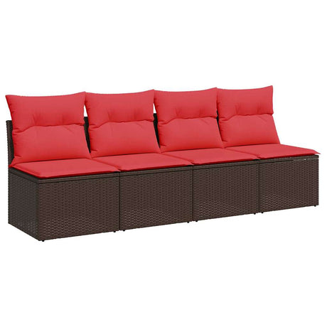 Garden Sofa with Cushions 4-Seater Brown Poly Rattan