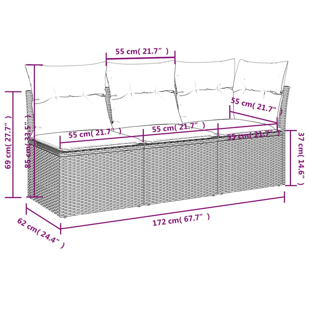Garden Sofa Brown and red 172 x 62 x 69 cm Poly rattan