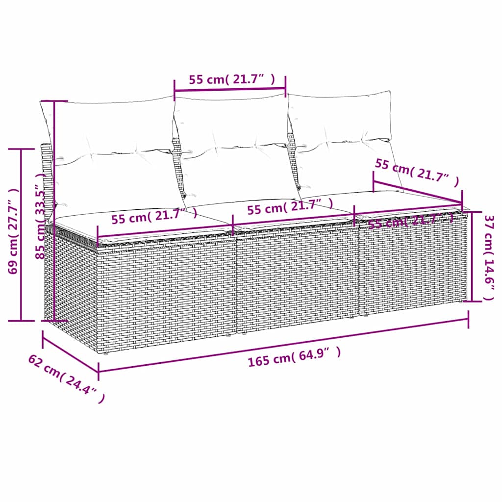 Garden Sofa with Cushion Brown 165 x 62 x 69 cm Poly rattan