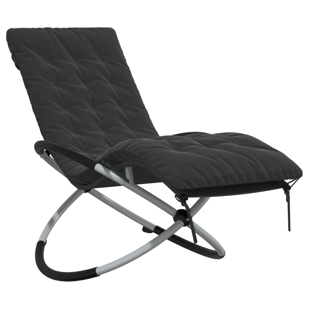 Geometrical Sun Lounger with Cushion Black and Grey Steel