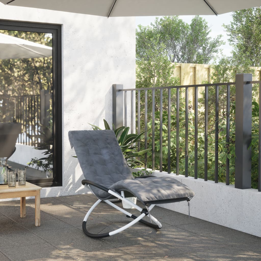 Geometrical Sun Lounger with Cushion Black and Grey Steel