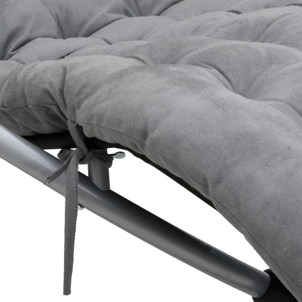 Geometrical Sun Lounger with Cushion Black and Grey Steel