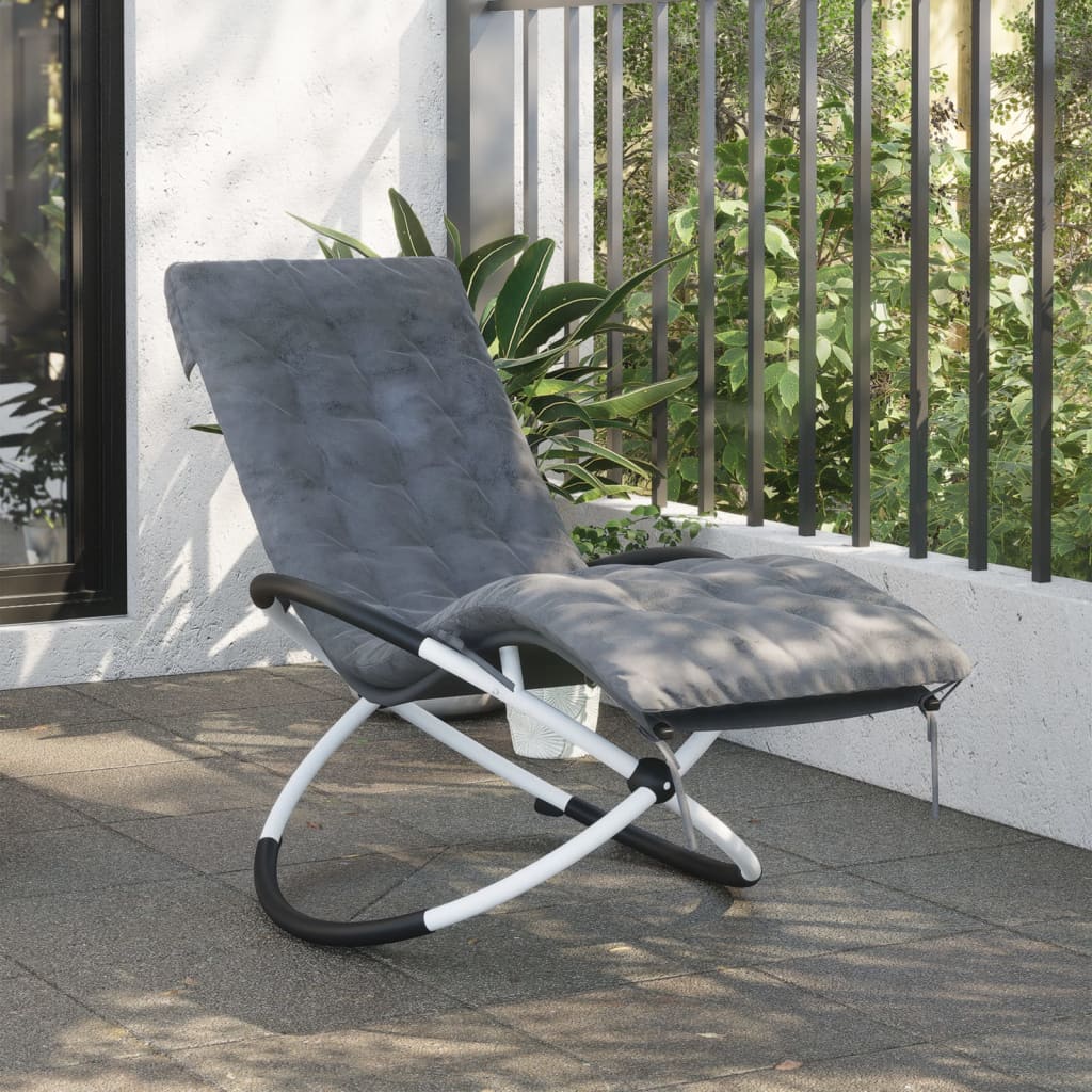 Geometrical Sun Lounger with Cushion Black and Grey Steel