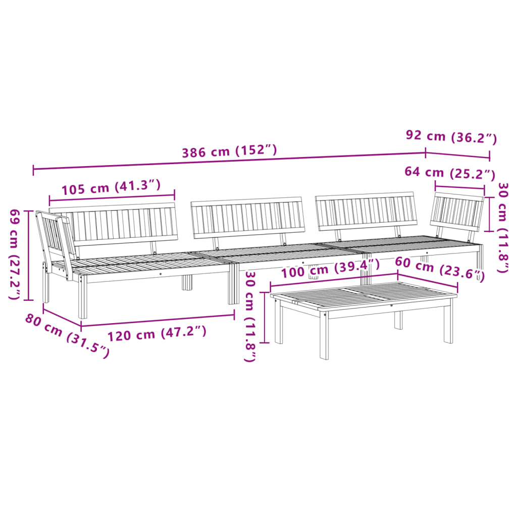 4 Piece Garden Pallet Sofa Set Solid Wood Acacia