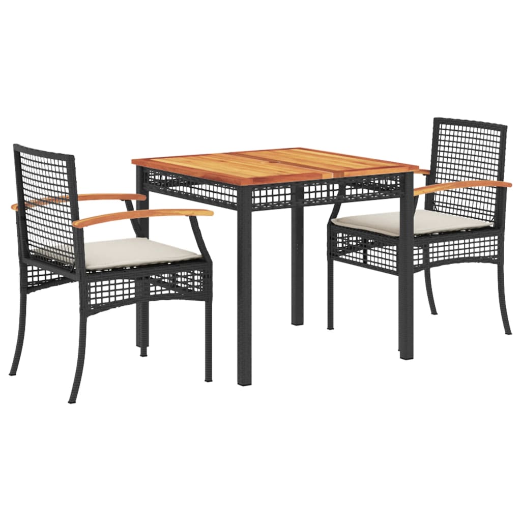 3 Piece Garden Dining Set with Cushions Black Poly Rattan