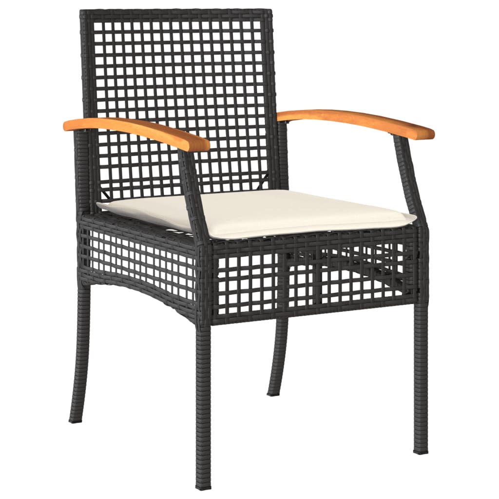 3 Piece Garden Dining Set with Cushions Black Poly Rattan