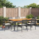 7 Piece Garden Dining Set with Cushions Black Poly Rattan