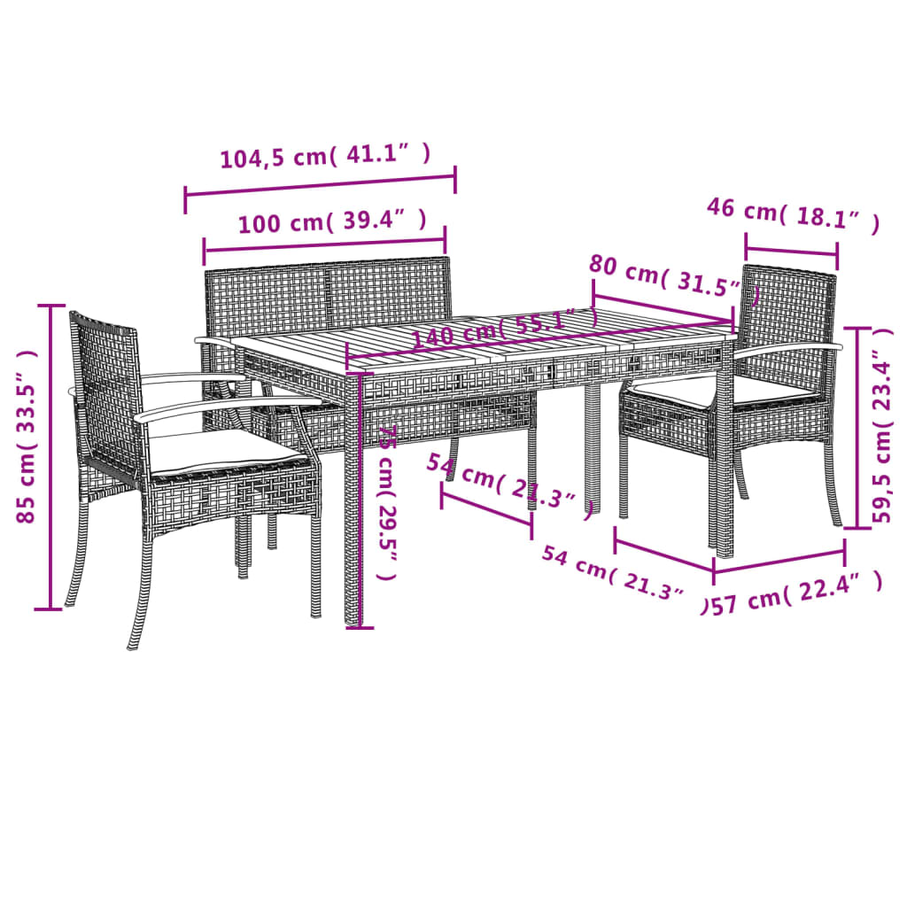 4 Piece Garden Dining Set with Cushions Black Poly Rattan