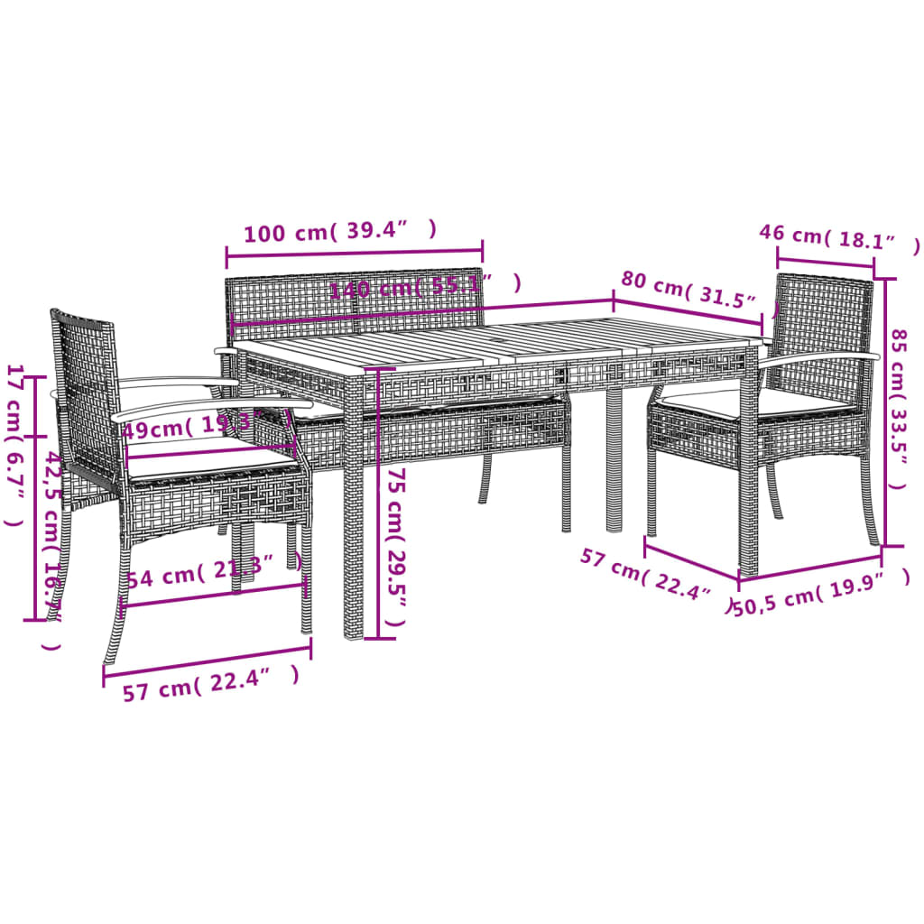 5 Piece Garden Dining Set with Cushions Black Poly Rattan