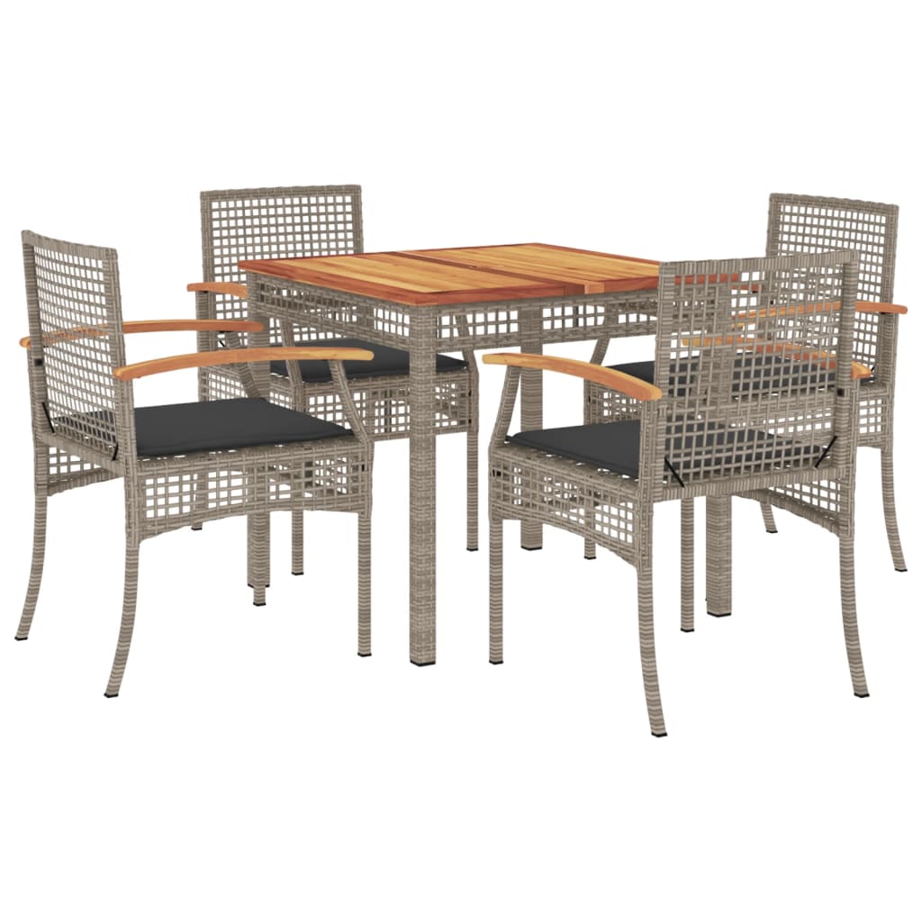 5 Piece Garden Dining Set with Cushions Grey Poly Rattan