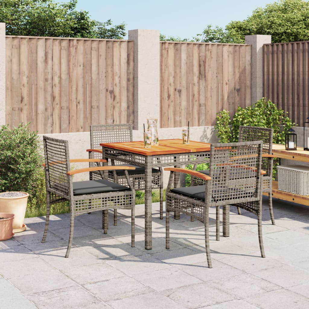 5 Piece Garden Dining Set with Cushions Grey Poly Rattan