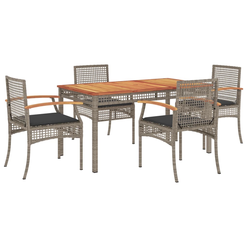 5 Piece Garden Dining Set with Cushions Grey Poly Rattan