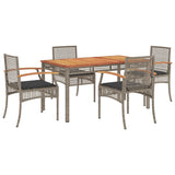 5 Piece Garden Dining Set with Cushions Grey Poly Rattan