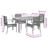 5 Piece Garden Dining Set with Cushions Grey Poly Rattan