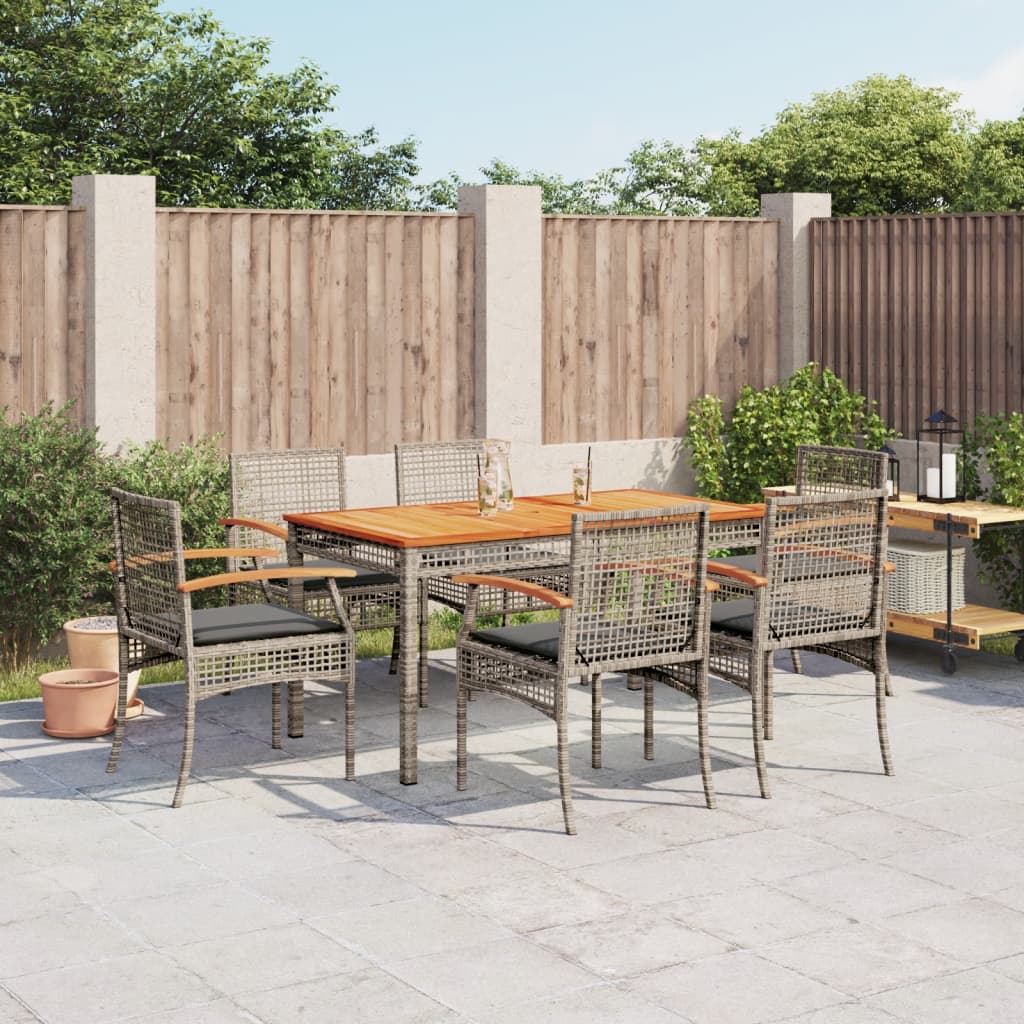 7 Piece Garden Dining Set with Cushions Grey Poly Rattan