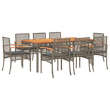 9 Piece Garden Dining Set with Cushions Grey Poly Rattan