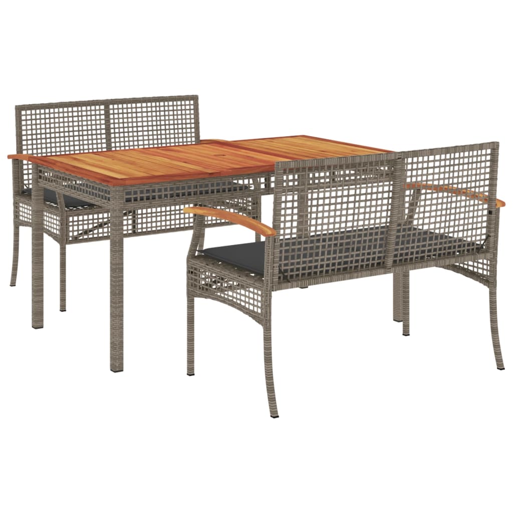 3 Piece Garden Dining Set with Cushions Grey Poly Rattan