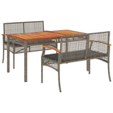 3 Piece Garden Dining Set with Cushions Grey Poly Rattan