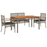 5 Piece Garden Dining Set with Cushions Grey Poly Rattan