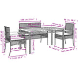 5 Piece Garden Dining Set with Cushions Grey Poly Rattan