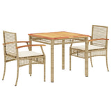 3 Piece Garden Dining Set with Cushions Beige Poly Rattan