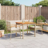 3 Piece Garden Dining Set with Cushions Beige Poly Rattan