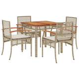 5 Piece Garden Dining Set with Cushions Beige Poly Rattan