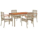 5 Piece Garden Dining Set with Cushions Beige Poly Rattan