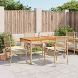 5 Piece Garden Dining Set with Cushions Beige Poly Rattan