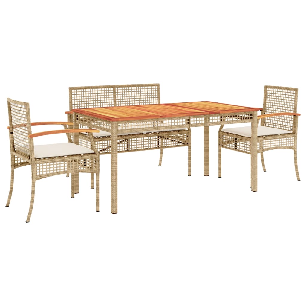 5 Piece Garden Dining Set with Cushions Beige Poly Rattan