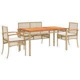 5 Piece Garden Dining Set with Cushions Beige Poly Rattan