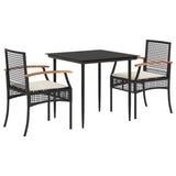 3 Piece Garden Dining Set with Cushions Black Poly Rattan