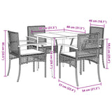 5 Piece Garden Dining Set with Cushions Black Poly Rattan