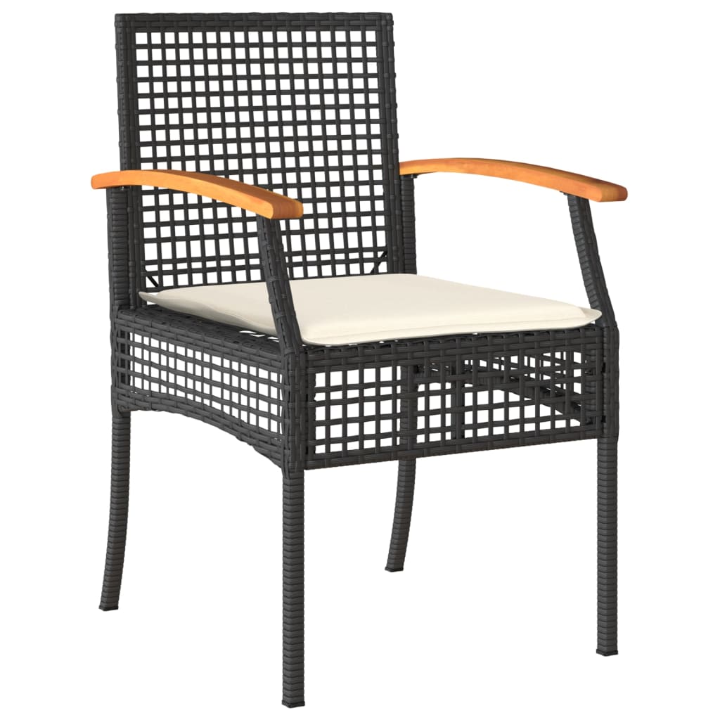 7 Piece Garden Dining Set with Cushions Black Poly Rattan