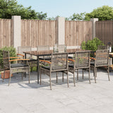 9 Piece Garden Dining Set with Cushions Grey Poly Rattan