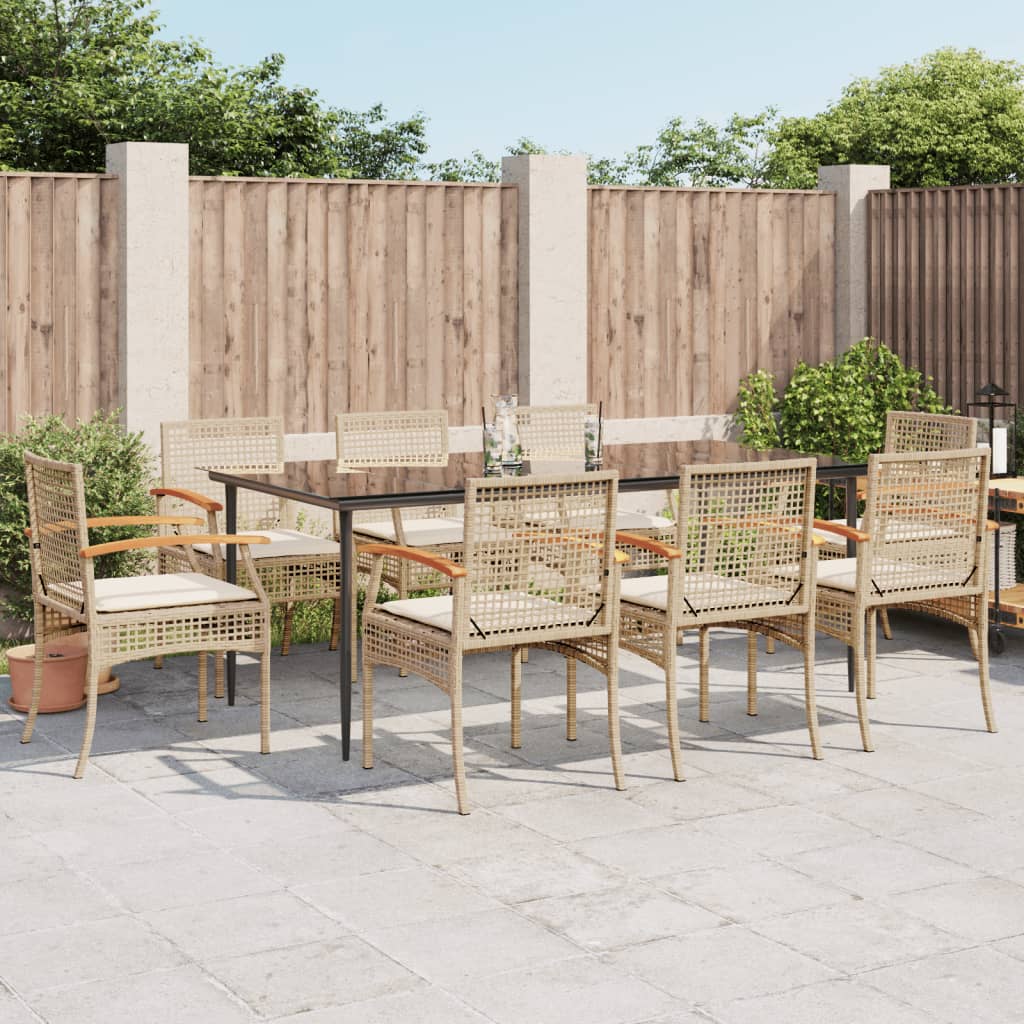 9 Piece Garden Dining Set with Cushions Beige Poly Rattan