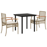 3 Piece Garden Dining Set with Cushions Beige Poly Rattan