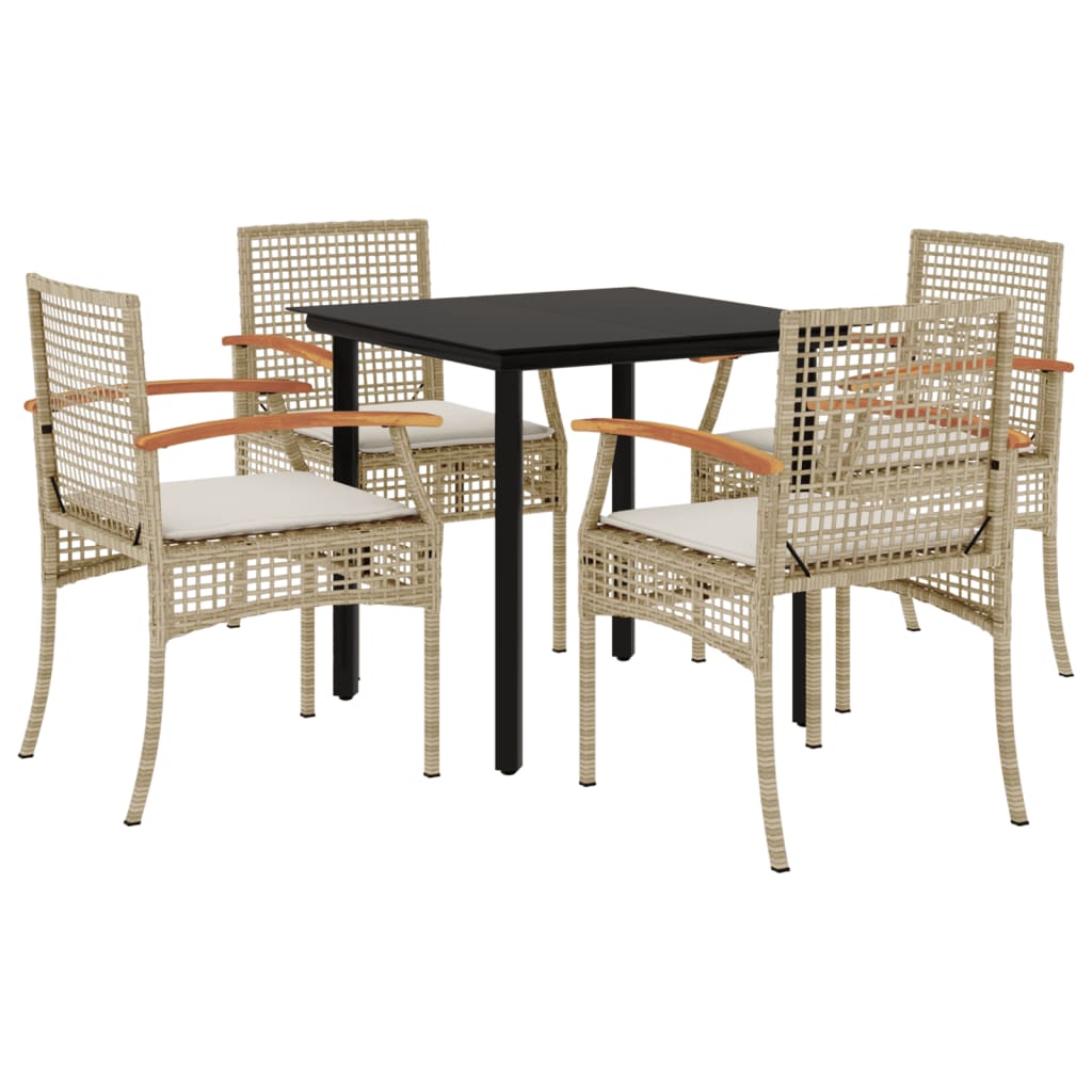 5 Piece Garden Dining Set with Cushions Beige Poly Rattan