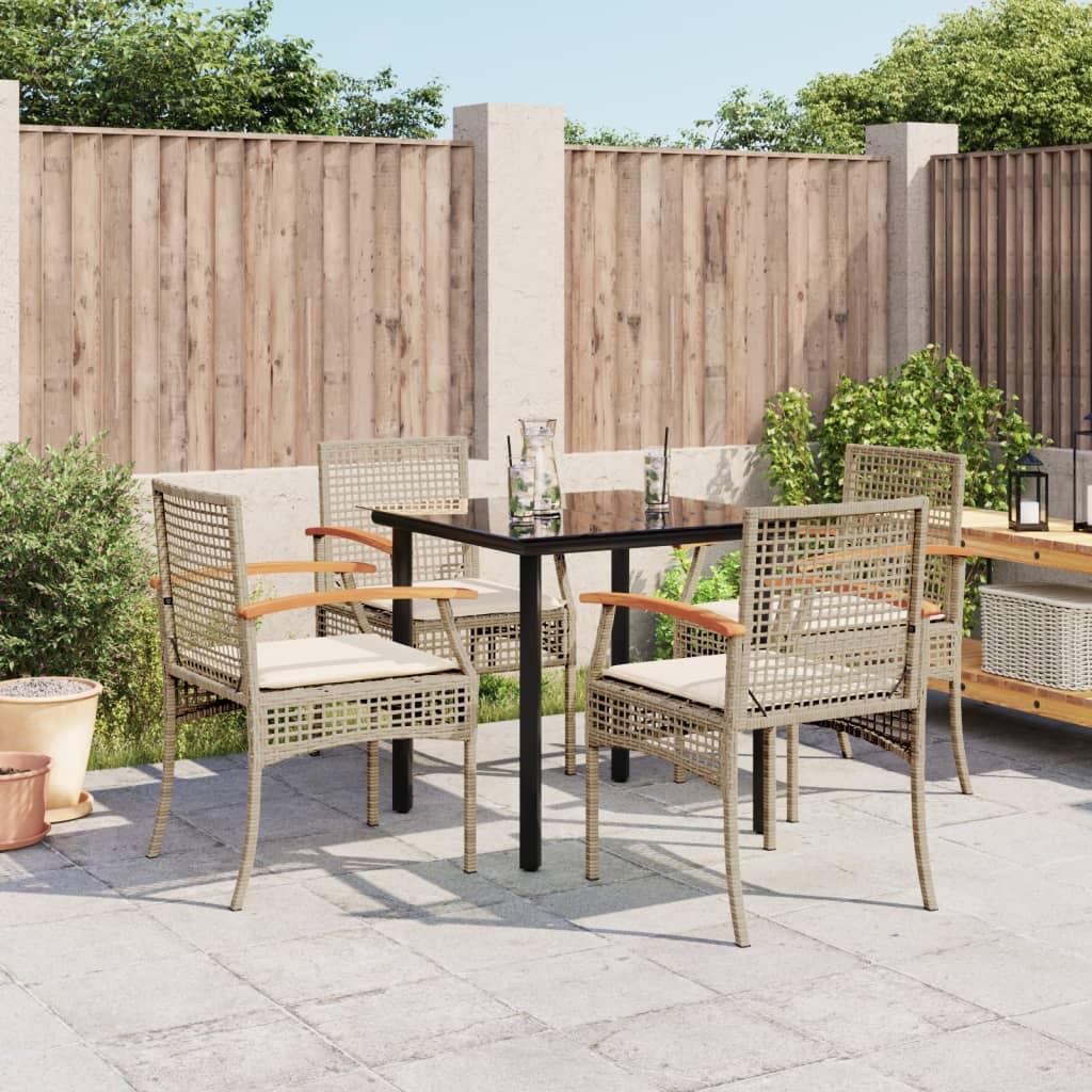 5 Piece Garden Dining Set with Cushions Beige Poly Rattan