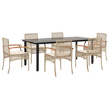7 Piece Garden Dining Set with Cushions Beige Poly Rattan