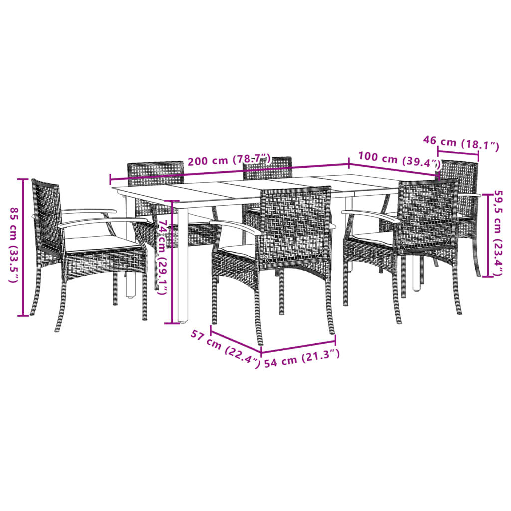 7 Piece Garden Dining Set with Cushions Beige Poly Rattan
