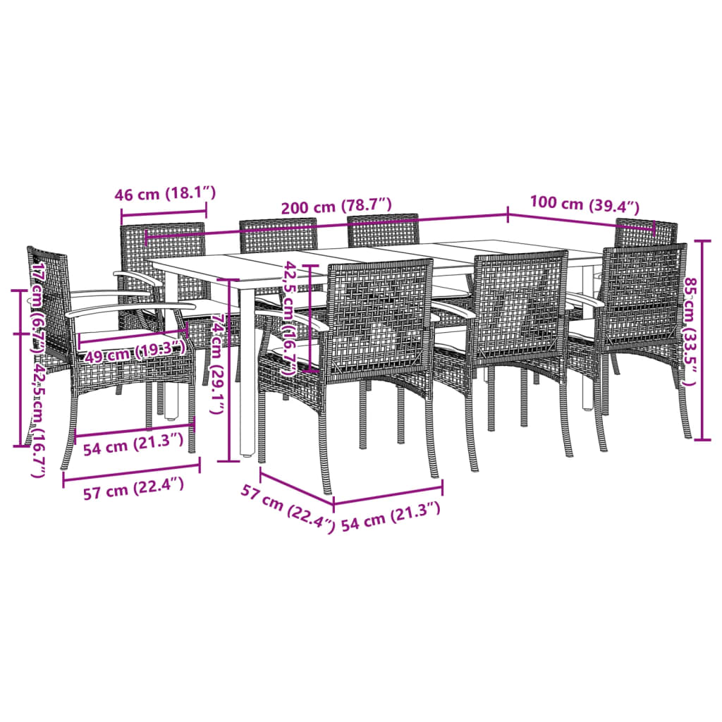 9 Piece Garden Dining Set with Cushions Beige Poly Rattan