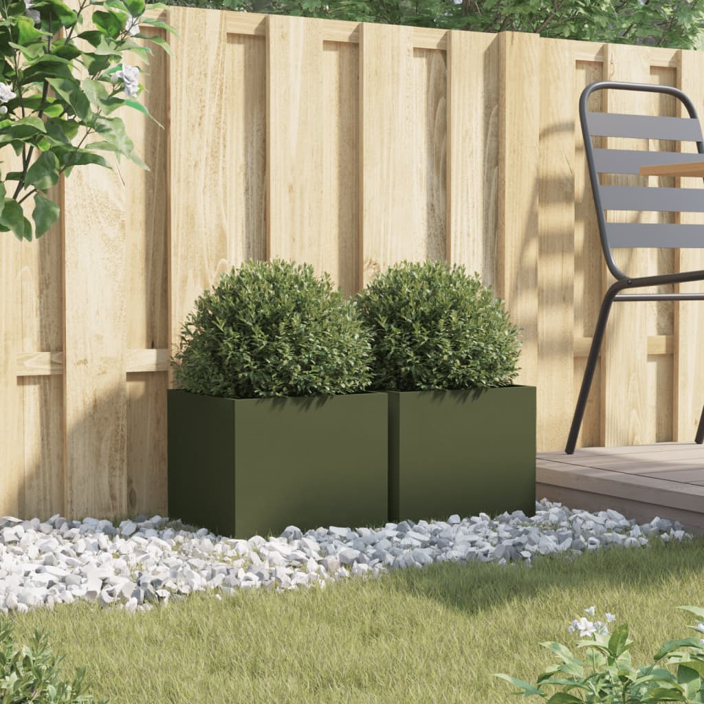 Planters 2 pcs Olive Green 32x30x29 cm Steel