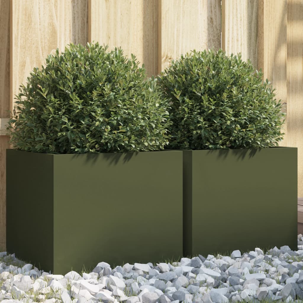 Planters 2 pcs Olive Green 32x30x29 cm Steel