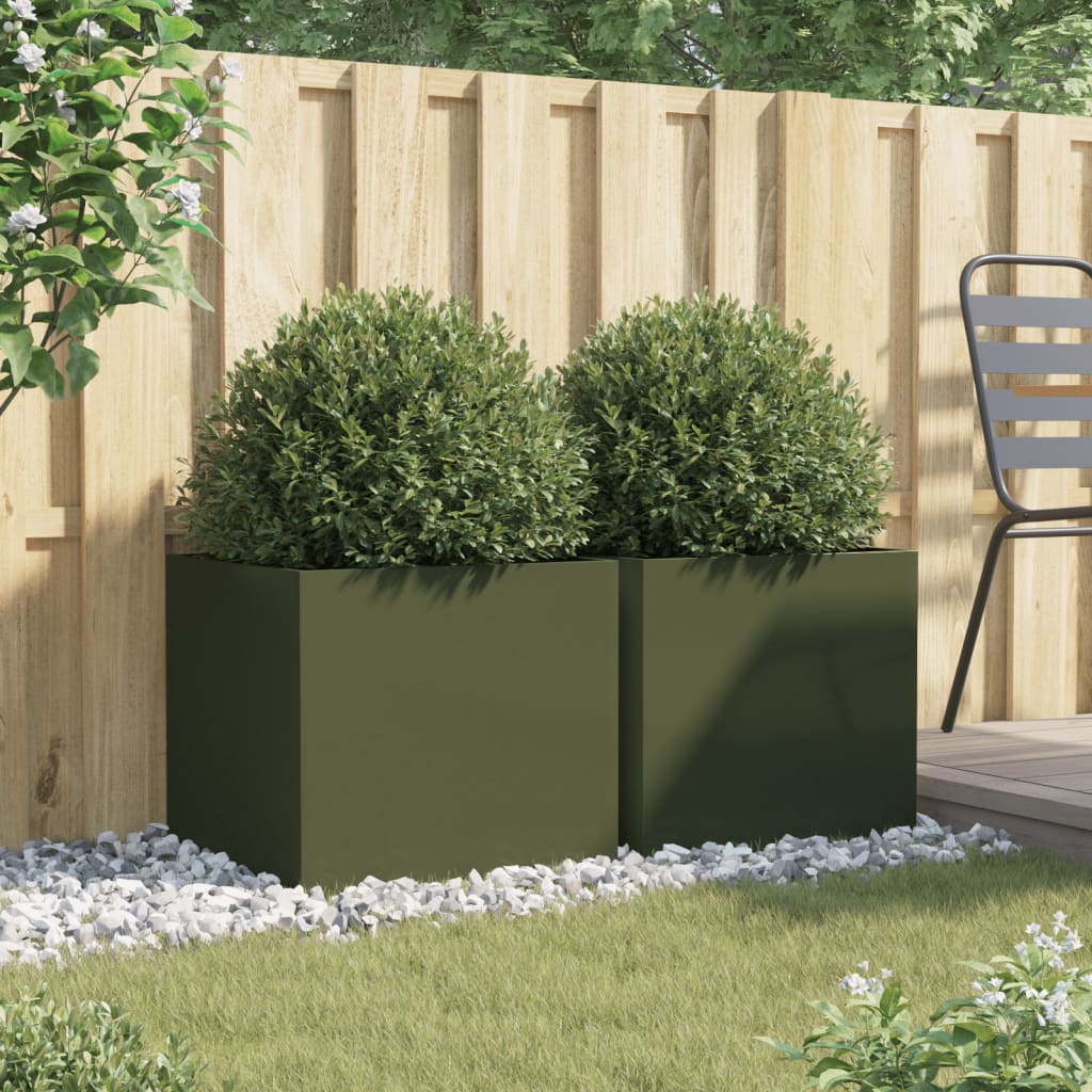 Planters 2 pcs Olive Green 49x47x46 cm Steel