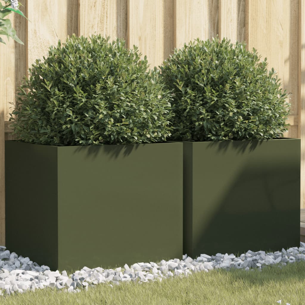 Planters 2 pcs Olive Green 49x47x46 cm Steel