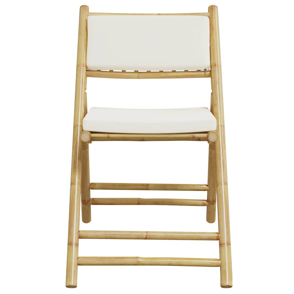 vidaXL 4 Piece Folding Bistro Chairs with Cream White Cushions Bamboo